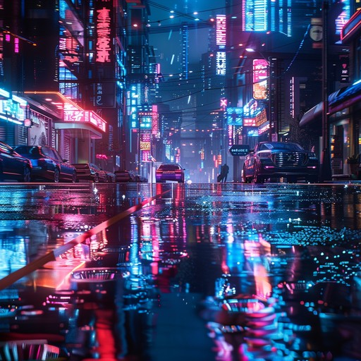 A dramatic instrumental cyberpunk track featuring driving synths and atmospheric soundscapes. This piece paints a picture of a high tech, neon lit dystopian future, unfolding a thrilling journey through dark alleys and towering skyscrapers.