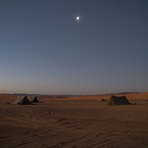 Echoes of the sands transports listeners on a mystical journey through the vast, tranquil desert under the watchful eyes of a crescent moon. The oud’s soulful strums mingle with whispers of the night wind, creating a peaceful yet haunting musical experience that deeply connects with the listener's sense of adventure and wonder.