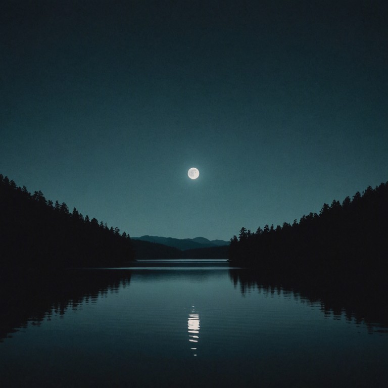 This track captures an elusive, spectral quality through minimalistic yet haunting musical phrases, blending ethereal sounds with subtle glittery effects to evoke the feeling of unseen mysteries lurking beneath the cool surface of a moonlit lake. The music is crafted to transport the listener into a serene yet slightly unnerving landscape, where beauty and unease coexist in harmony.