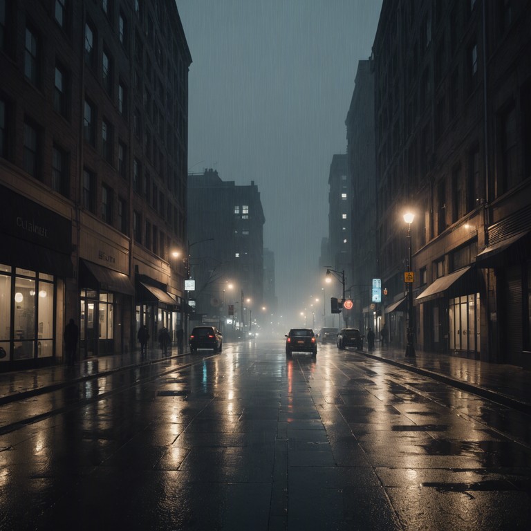 An alternative exploration, this version of the track emphasizes the more haunting, contemplative aspects of a rain soaked nocturnal cityscape, focusing on the delicate interplay of light and shadow cast by city lights on wet streets, accompanied by a serene, airy melody.