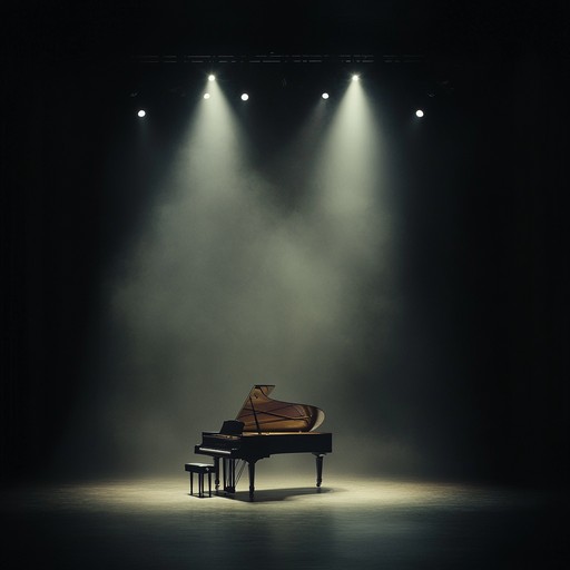 A deeply moving composition featuring a solitary piano that conjures a sense of profound loss and theatrics. Each key struck resonates with melancholy, filling the empty stage with an overwhelming feeling of sadness and introspection, painting a dramatic and hauntingly beautiful auditory picture.