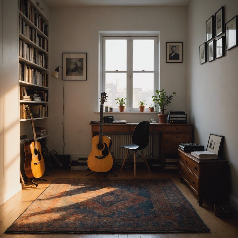 As the evening light fades, the gentle strums of an acoustic guitar fill the room, symbolizing the personal battles fought and won. Each note, while soft, carries the weight of significant achievements, all experienced within the four walls of a cozy bedroom.