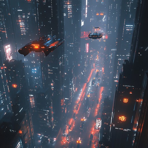 This track captures the heart pounding essence of a cyberpunk chase through a neon lit dystopian cityscape. The pulsating bass and dynamic synths create an atmosphere of relentless pursuit, where high speed hover vehicles zoom through towering skyscrapers. The track builds with eerie pads and frenetic beats, capturing the tension and energy of a thrilling escape.