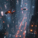 intense chase scene in futuristic cyberpunk, pure adrenaline.