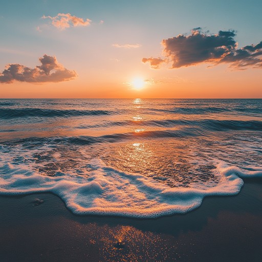 A gentle reggaeton track with the sound of ocean waves in the background, warm steel drum melodies, and smooth basslines evokes the feeling of a romantic sunset beach date. Perfect for a serene evening setting.