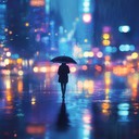 melancholic melodies amidst tranquil, rainy urban atmosphere.