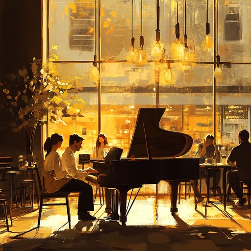 A whimsical blend of smooth jazz piano and light percussion that brings to life a cozy and relaxed afternoon in a charming cafe. Perfect for setting a playful yet relaxing atmosphere. Close your eyes and imagine a leisurely day, jazz music filling the air.