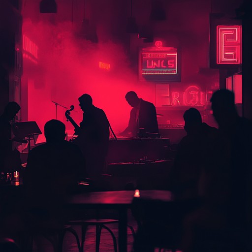 Pulsating urban beats fused with brooding jazz melodies create an eerie, atmospheric soundscape. Synthesized tones layered with rich saxophone produce a haunting and sophisticated urban nighttime vibe.