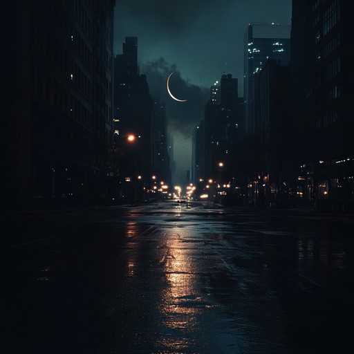 An instrumental dark hip hop track featuring haunting melodies and deep basslines that capture the eerie ambiance of empty urban alleyways at night.