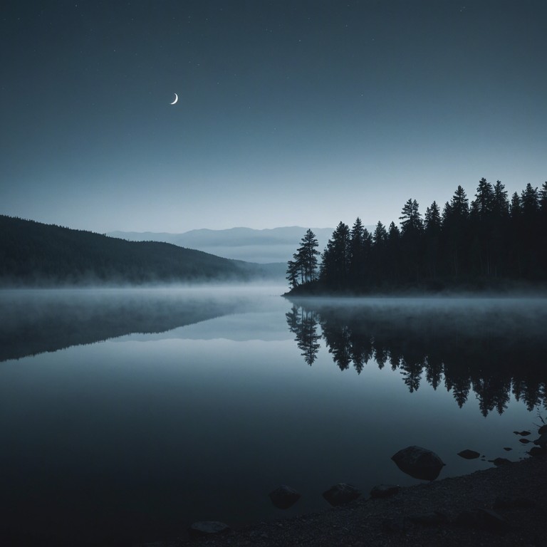 Immerse in a soundscape that embodies the still and eerie essence of a fog covered lake under the moon's pale light with ghostly echoes that resonate softly but deeply.