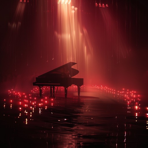 In crimson twilight whispers, darkness and melody entwine to create a haunting cabaret experience. The hypnotic piano guides you through eerie corridors laden with shadows and secrets. Subtle, lurking rhythms add layers of intrigue, painting a mystifying portrait of a cabaret that exists in the twilight of our consciousness.