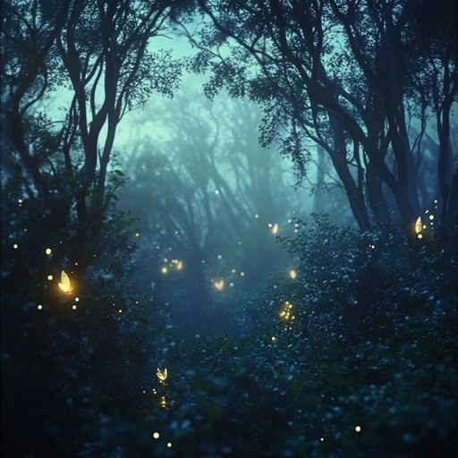 A mystical passage into an enchanted twilight where faeries softly whisper, accompanied by the delicate interplay of a harp and wind chimes, creating an auditory spell of soft serenity and dreamlike imagery.