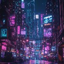 ethereal beats in futuristic, noir twinkling cityscape night