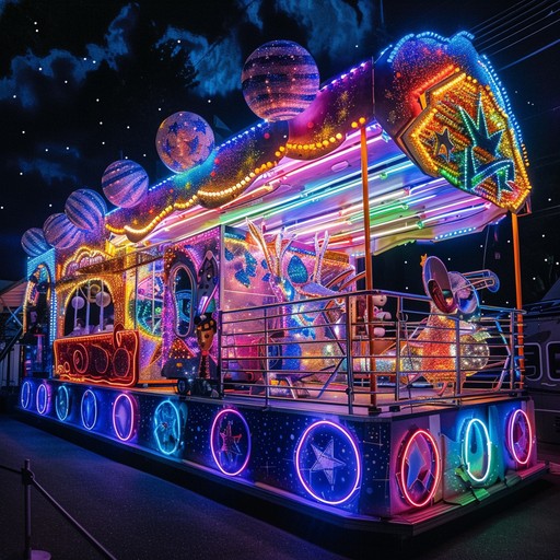 Embark on a journey through an interstellar carnival, where groovy tunes and whimsical sounds bring a festive atmosphere. The track is a fusion of vintage psychedelia and carnival beats, perfect for a jubilant celebration.