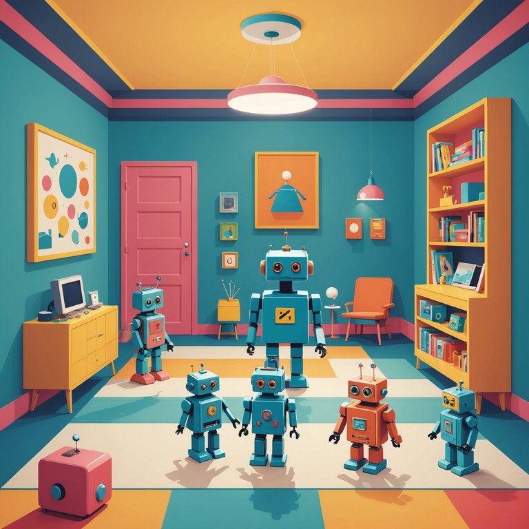 An adventurous musical journey where tiny robots come alive, expressing their quirky personalities through edgy, playful tunes. Ideal for sparking children's imaginations during playtime.