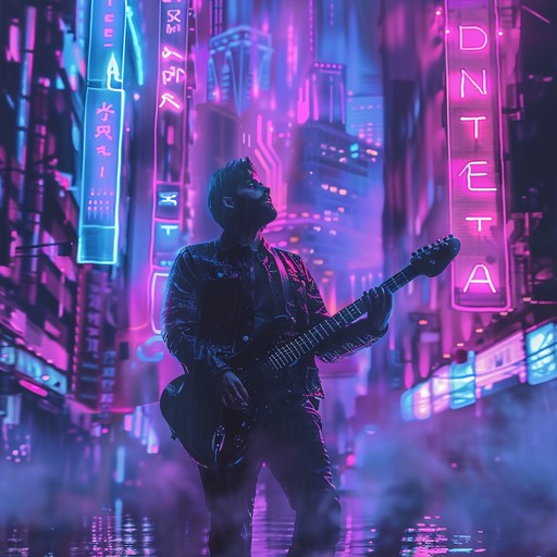 A mesmerizing blend of electric guitar riffs and synth harmonies, creating an instrumental track that captures the vibrant energy of neon lit city nights, setting the stage for thrilling escapades and glamorous atmospheres.