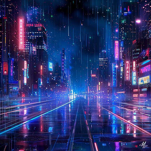 Step into a vivid cyberpunk world with atmospheric synths, evoking neon dreams and futuristic fantasies. The composition intertwines ambient tech sounds with layers of ethereal melodies, transporting listeners to a serene yet enigmatic digital dreamscape