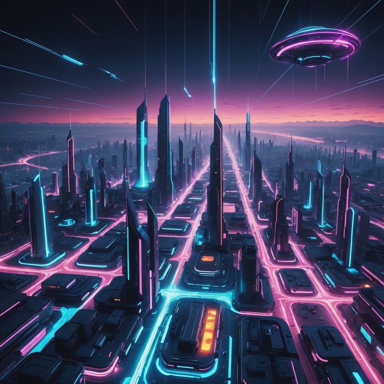 Imagine zooming through a vertical city, skyscrapers bathed in neon light, as roaring guitars and pounding synthetic beats create a soundtrack that amplifies the thrill of speed and the dazzle of lights. This alternate version leans more into the electronic elements, crafting a blend where cyberpunk meets rock in a dance of light and sound.