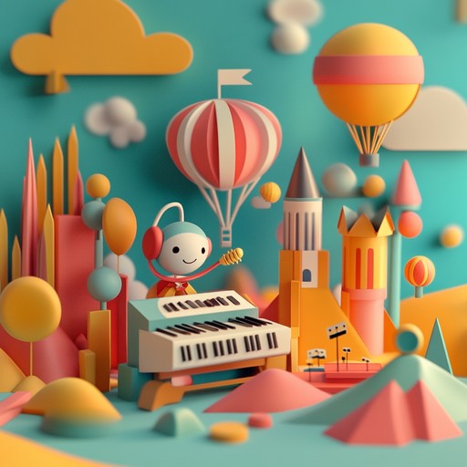 A cheerful piece fusing toy instrument melodies with dynamic electronic beats, evoking joyful childhood adventures.