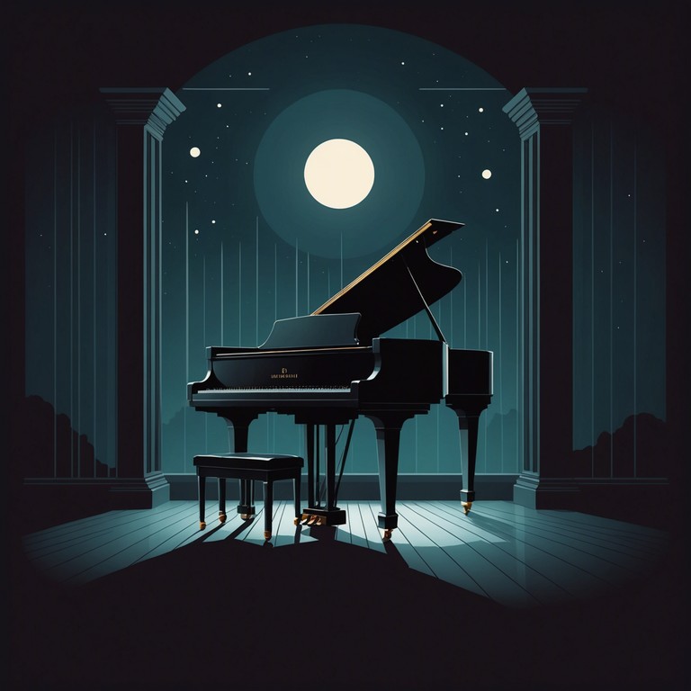 In the depths of shadow, dissonant piano notes play, sending waves of tranquil yet eerie vibrations through the darkness, fostering a deep sense of introspection and unease