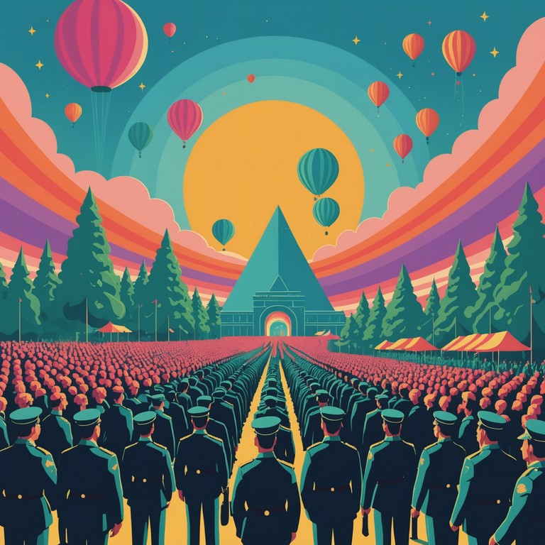 Expanding on the theme of surreal journeys, this alternative version delves deeper into the fusion of strict military precision with the boundless realms of psychedelic electronic music, emphasizing a more intense drum presence and an intricate layer of ethereal synths. A captivating auditory exploration of harmony and chaos.