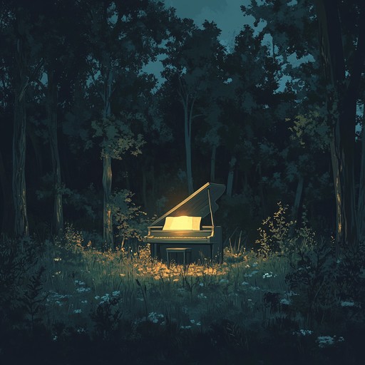 This composition features a delicate piano melody that's subtly eerie, perfect for a dark, moonlit night in a forest. The atmosphere is one of quiet tension and mystery, with ambient sounds creating an enigmatic experience.