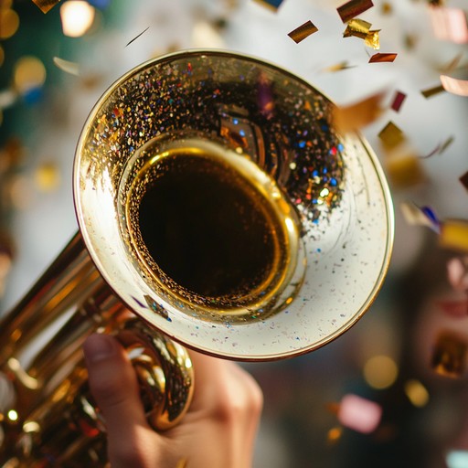 Imagine the soundtrack to the pinnacle moment of a grand parade, where every note plays tribute to success and collective joy. The music swells with a bold brass section leading the vibrant, rhythmic drum lines that invite listeners to march along in jubilation.