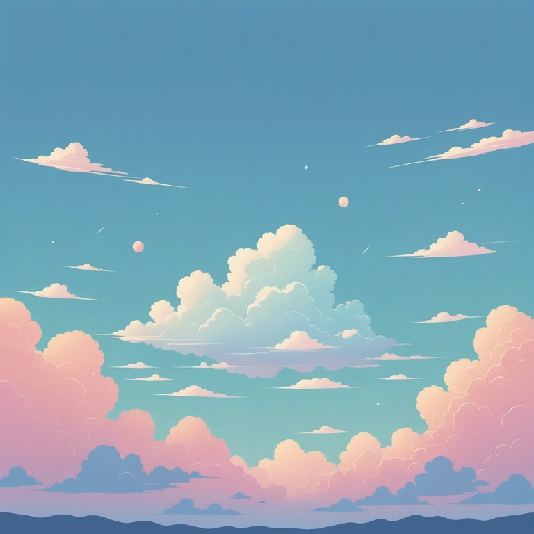 Imagine floating gently on clouds, the soundscape lifting you towards a serene, dreamlike state. Delicate synth arpeggios intertwine with soft, airy pads, creating a lush, calming atmosphere that envelops the listener in peace and tranquility.