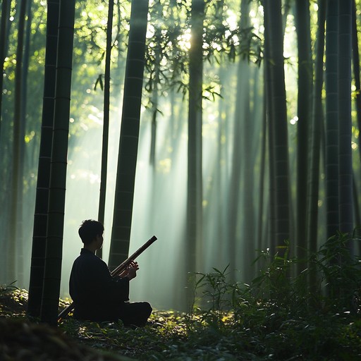 A tranquil instrumental piece featuring traditional sounds that evoke the serenity of a bamboo grove swaying in the gentle breeze, transporting listeners to a calm and peaceful place.