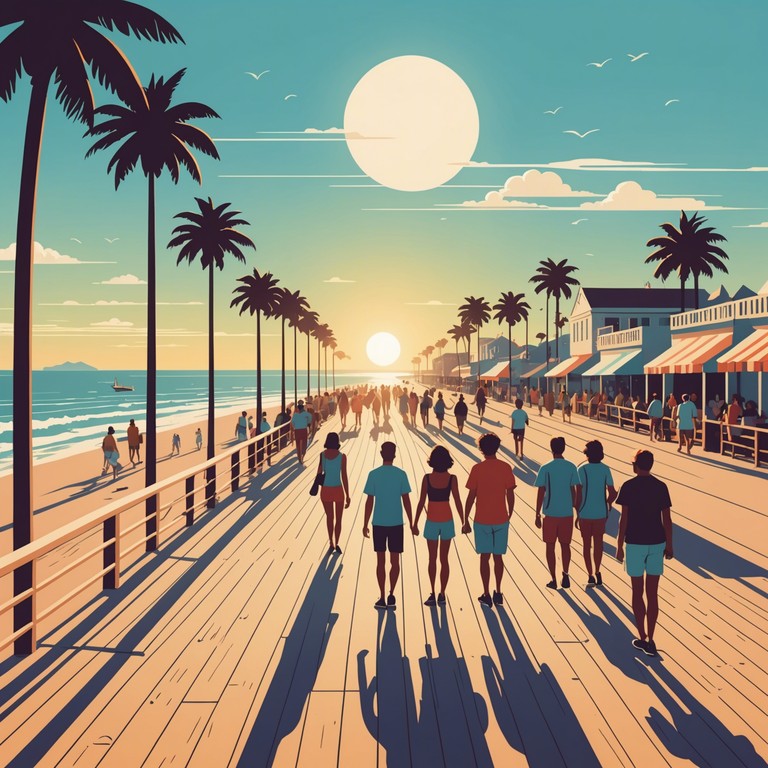 Imagine a warm, sunny afternoon by the seaside, the air filled with tranquil yet vibrant beats that blend classic swing with modern rhythms and jazzy melodies for a perfect summer playlist.