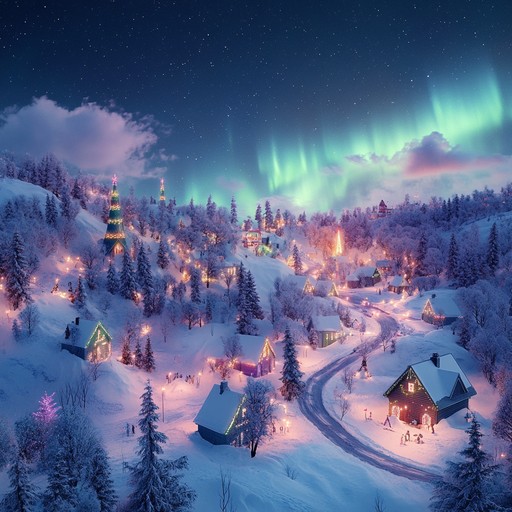 An orchestral instrumental that combines the warmth and joy of holiday traditions with the grandiosity of the cosmos. Featuring vibrant violin melodies set against a backdrop of lush orchestration, this piece captures the exhilaration of celebrating under the mesmerizing dance of the northern lights.