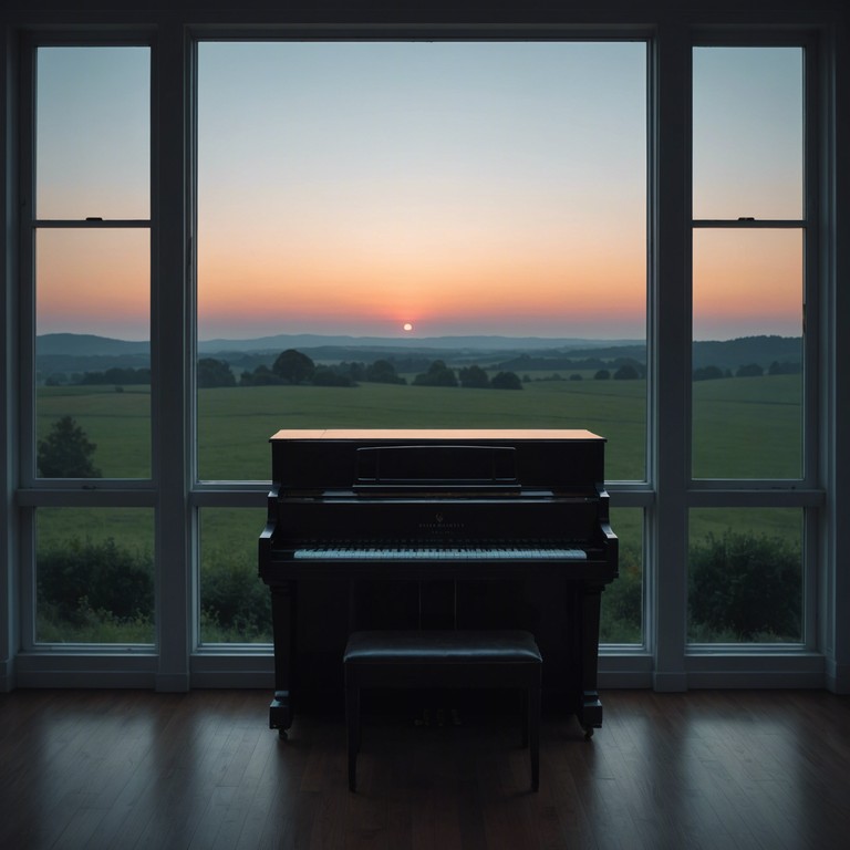 A gentle piano leads the narrative of this song, complemented by a subtle string section creating a calm, soothing atmosphere reminiscent of a peaceful evening. The melodic elements reflect a journey of introspection and quiet contemplation, perfect for reflective moments.