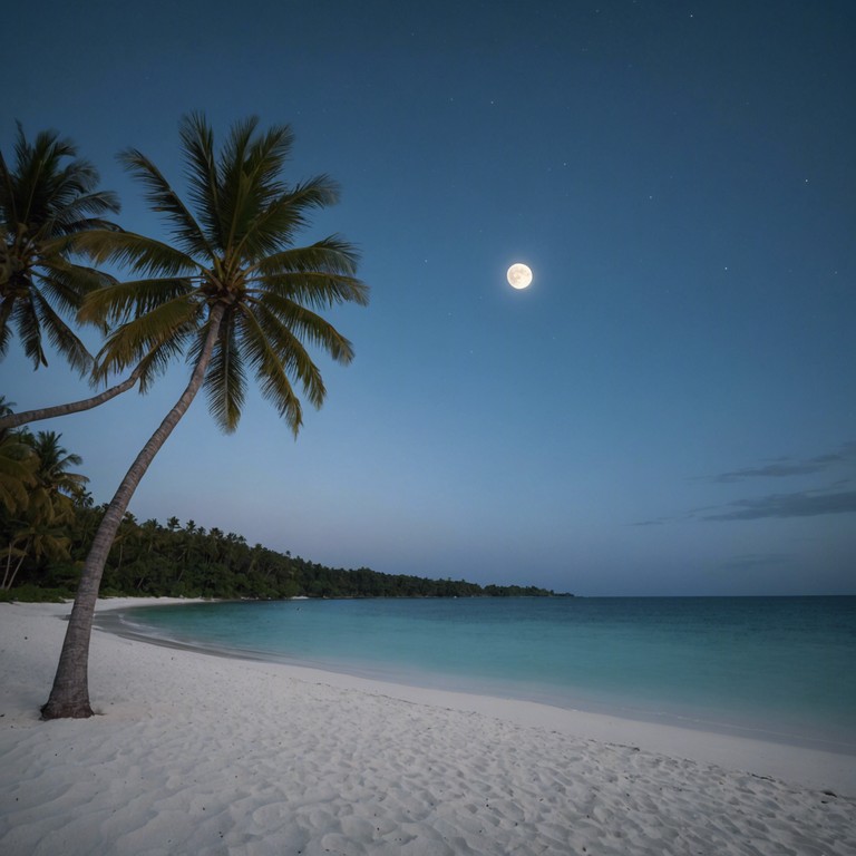 Imagine a song that explores the solitude of being on a tropical island at night, where the only sound is the gentle, melancholic play of a steel drum echoing against the backdrop of a vast, moonlit ocean.