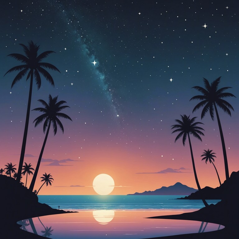 Visualize a serene night where the soft strumming of a guitar blends perfectly with the whisper of the ocean breeze, under a canopy of stars. This bossic nova tune transports you to an idyllic night where time slows down, and the sky dances to the rhythm of the waves.