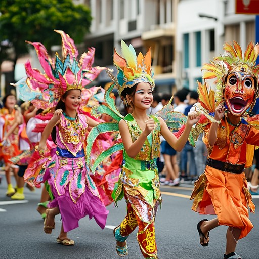 Energetic brass and rhythmic percussion bring the vibrancy of a bustling carnival parade, capturing the joyous spirit and lively ambiance of colorful street festivals