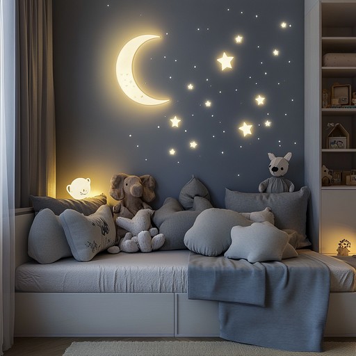 A soothing nursery rhyme featuring soft, delicate melodies and a tranquil ambiance that evokes a sense of calm and wonder. The tune is designed to lull children into a peaceful slumber while stimulating their imagination with serene, contemplative soundscapes under the moonlight.