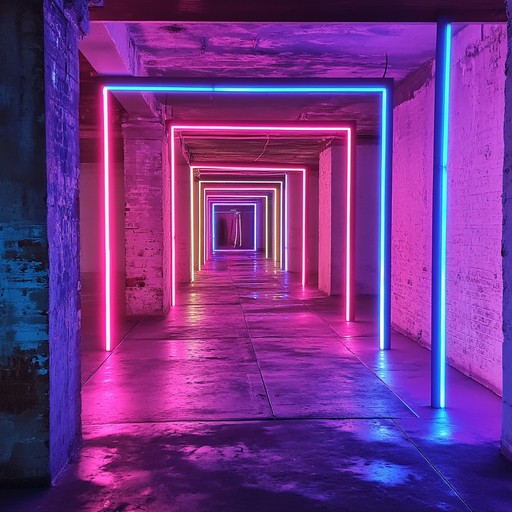 Picture an underground rave where neon lights cast sinister glows on the walls. The techno beats are relentless and foreboding, with eerie synth melodies intertwining, creating a chilling atmosphere.