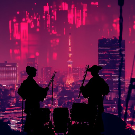 An exhilarating instrumental hip hop track blending modern beats with traditional japanese instruments, capturing the dynamic energy of tokyo's urban landscape. The fusion of taiko drums and shamisen melodies over hip hop rhythms creates a unique soundscape evoking the city's vibrant spirit.