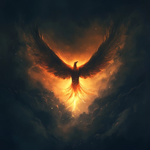 This track is a symphonic masterpiece blending gothic elements with majestic orchestrations, designed to uplift the spirit. The soaring strings and dynamic percussion create a powerful atmosphere, reminiscent of a dark phoenix's majestic flight towards rebirth and empowerment.