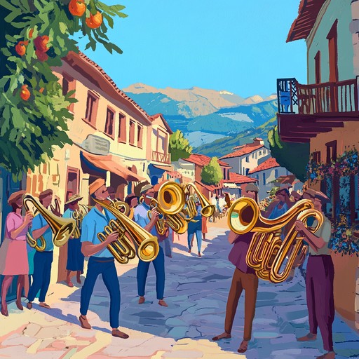 A lively instrumental featuring upbeat brass melodies reminiscent of balkan village celebrations. This track captures the joyous spirit of traditional folk dances, inviting listeners to join in the festivity.