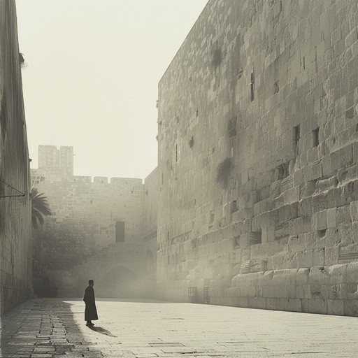 This track should embody the deep-rooted cultural and spiritual essence of traditional jewish music, blended with a touch of modern sensibility to create a timeless piece. It should evoke the feeling of walking through the ancient streets of jerusalem, feeling the weight and wisdom of history with each step. The melody should be deeply moving, featuring traditional harmonic minor scales that reflect the unique sound of jewish music.