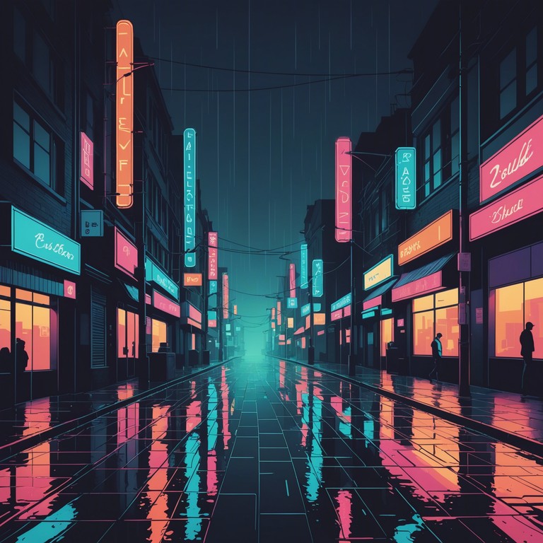 In this track, the mysterious allure of a rain soaked neon lit city comes alive through subtle electronic sweeps and distant, ethereal whispers. The song uses minimalistic elements to create a soundscape that feels both intimate and expansive, capturing the lonely, enigmatic essence of nocturnal urban environments.