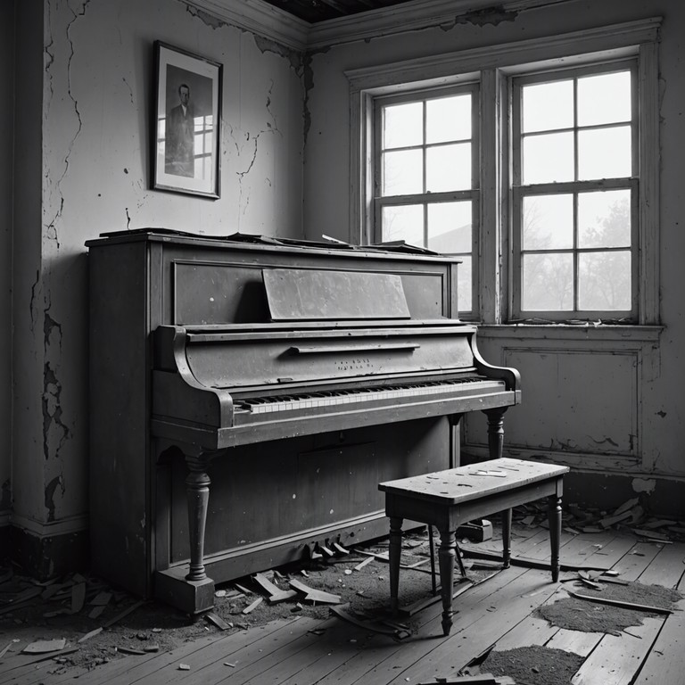 A song that carries the weight of nostalgia and longing, crafted with the sounds of a solitary piano, underlining the profound feelings of loss and bittersweet memories. This piece should adeptly blend melancholy with subtle hints of hope lingering in the background, akin to a gray sunrise on a winter morning.