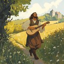 an upbeat instrumental depicting a troubadour's joyful journey afar