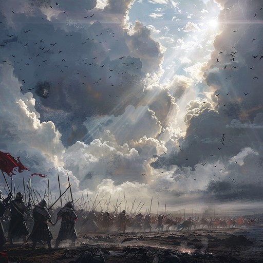 An epic orchestral piece designed to inspire and motivate, building from subtle strings to a powerful climax. The arrangement includes heroic brass, triumphant strings, and pounding percussion, creating a cinematic experience reminiscent of grand battles and ultimate victories. The dynamic shifts throughout the track keep the listener engaged and uplifted.