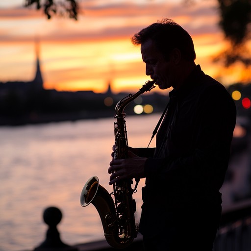 As twilight descends over paris, the air fills with the smooth, melodic jazz sounds reminiscent of an old french film, with soothing but invigorating rhythms that capture the bustling café culture and the serene seine river at dusk. The deep tones of a saxophone echo through cobblestone streets, bringing the city's romance and history to life through music.