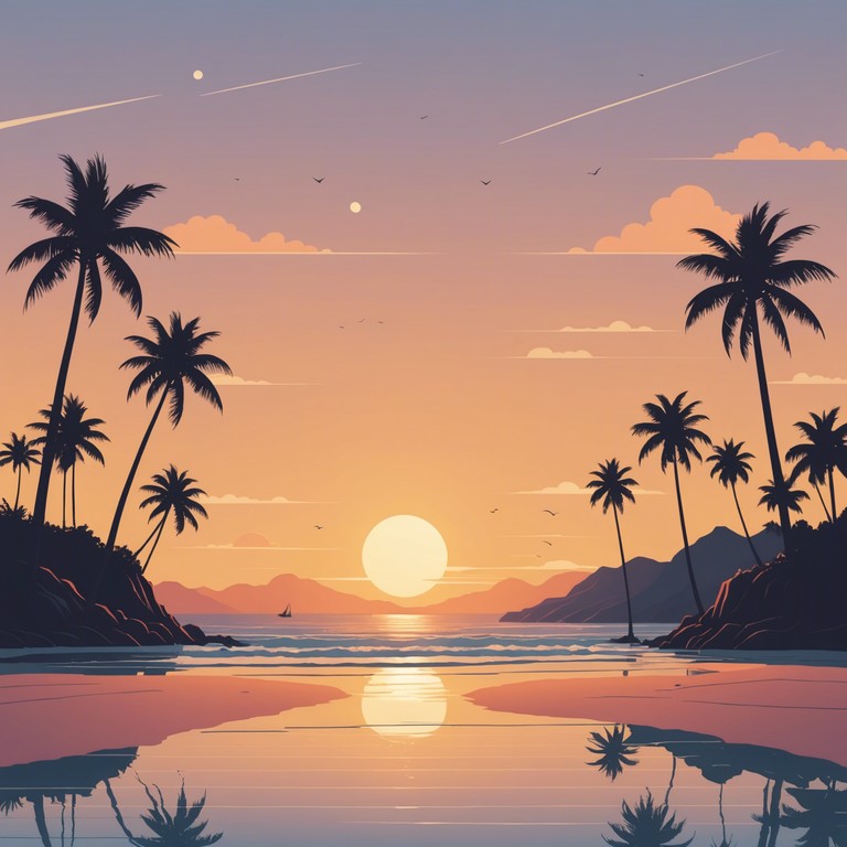 This song transports listeners to a vivid scene of a tranquil beach at sunset, where gentle waves lap against the shore under a sky painted with hues of orange and pink. The soothing melodies of bossa nova intertwine with light, rhythmic beats, capturing the essence of an idyllic evening by the sea.