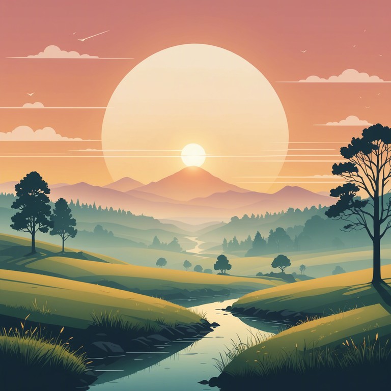 This orchestral piece paints a serene soundscape, reminiscent of a tranquil dawn with layers of lush strings and a slow building crescendo that captures the first light's gentle warmth. Violins carry the melody, intertwining with subtle woodwind accents to enhance the feeling of awakening nature.
