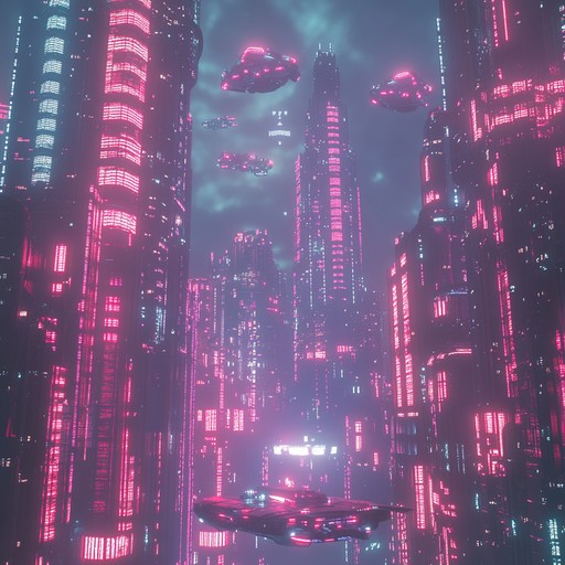 An instrumental track that combines high energy electronic rhythms with soaring synth melodies, capturing the exhilarating atmosphere of a cyberpunk city illuminated by neon lights, driving listeners through a sonic adventure in a futuristic urban jungle.