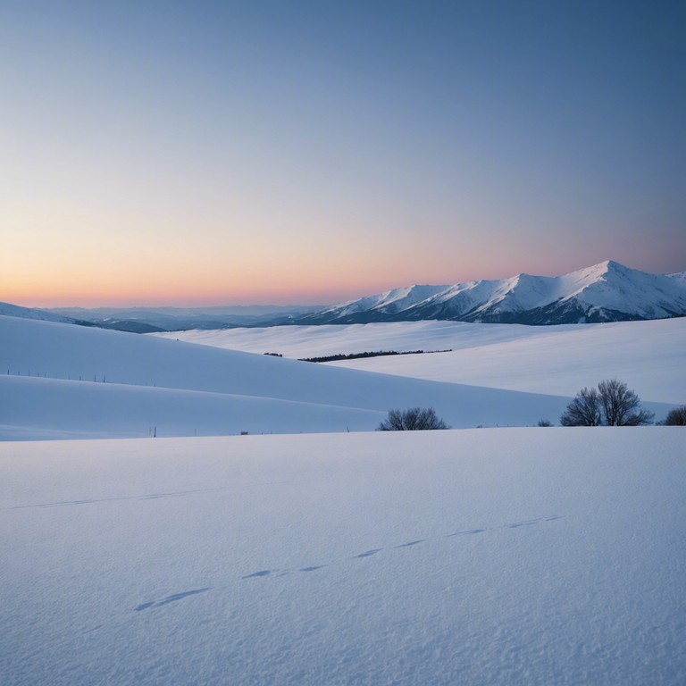 Imagine a gentle instrumental piece capturing the quiet, magical essence of a snow covered landscape in winter. Soft and soothing tones weave through the calm, creating an atmosphere of serene bliss and quiet winter reflections.